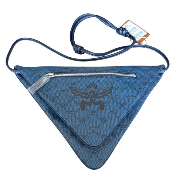 MCM Blue Canvas and leather Triangle Shoulder Bag - Picture 1 of 14
